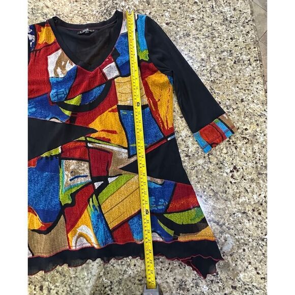 Lior Paris Size Large Tunic 3/4 Mesh Sleeve Asymmetric Patchwork Artsy Top - Picture 14 of 16